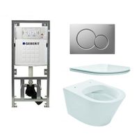 Praya Vesta Toiletset - rimless - 52cm - UP320 reservoir - flatline - softclose - quickrelease - bedieningsplaat - glans verchroomd 0701131/0700519/sw95748/sw96079/