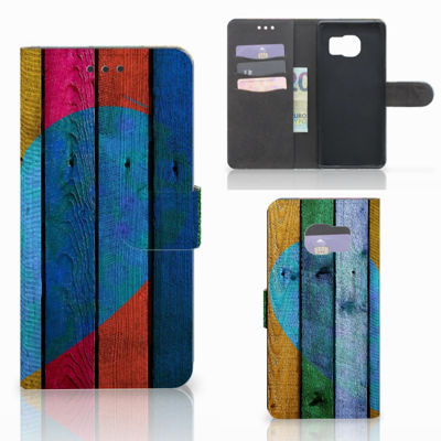 Samsung Galaxy S7 Edge Book Style Case Wood Heart - Cadeau voor je Vriend