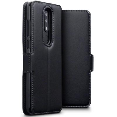 Qubits - lederen slim folio wallet hoes - Nokia 5.1 Plus - zwart