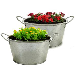 Plantenpot/bloempot teil - 2x - rond - zink - zilver - D20 x H15 cm