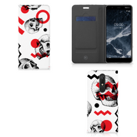 Mobiel BookCase Nokia 5.1 (2018) Skull Red - thumbnail