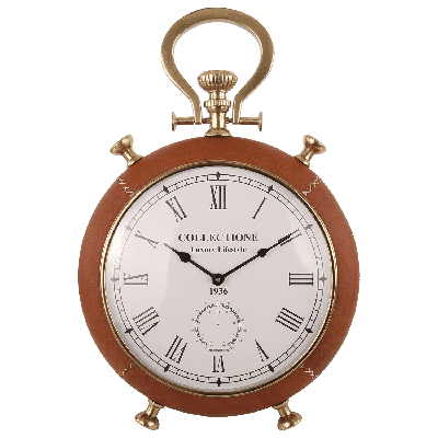 Staande klok Raphael groot brons + donkerbruin leer