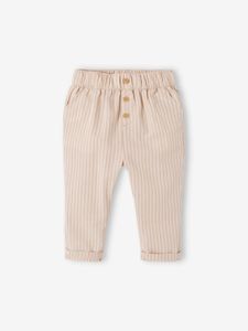 Gestreepte babybroek met elastische tailleband zandbeige