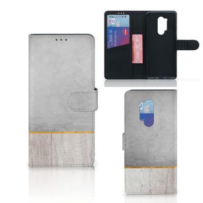 OnePlus 8 Pro Book Style Case Wood Concrete OnePlus 8 Pro Book Style Case Wood Concrete