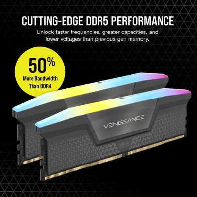 Corsair VENGEANCE RGB DDR5 Werkgeheugenset voor PC DDR5 64 GB 2 x 32 GB On-die ECC 5200 MHz 288-pins DIMM CL40-40-40-77 CMH64GX5M2B5200Z40K