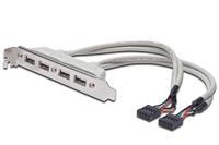 DIGITUS USB 2.0 sleuf - 0,25m - 4 x USB type A - 2x 10pin IDC - High Speed 480 MBit/s