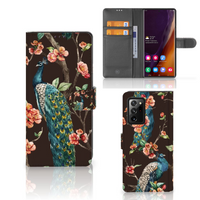 Samsung Galaxy Note20 Ultra Telefoonhoesje met Pasjes Pauw met Bloemen