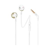 JBL T205 CGD in-ear hoofdtelefoon met kabel en microfoon, platte kabel, bediening met één knop, ergonomisch, zachte hoes, 3,5 mm, JBL Pure Bass Sound