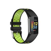 By Qubix - Compatible met Fitbit Charge 5 - Fitbit Charge 6 Sportbandje met gesp - Zwart/groen - Tweekleurig - Maat: L - Compatible fitbit bandje