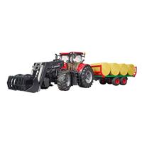 bruder 03198 - Case IH Optum 300CVX met voorlader en baaltransportwagen, trekker, baaltrailer
