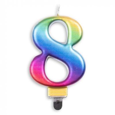 Kaars 8 jaar regenboog luxe
