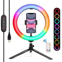 PULUZ 10 26cm Marquee LED RGBWW Licht + Desktop Statiefbevestiging 168 LED Dual-color Temperatuur Dimbare Ringverlichting met Statief & Afstandsbediening & Telefoonklem - thumbnail