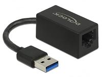 Delock Adapter SuperSpeed USB (USB 3.2 Gen 1) met USB Type-A stekker > Gigabit LAN 10/100/1000 Mbps compact zwart