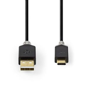 USB-Kabel | USB 2.0 | USB-A Male | USB-C© Male | 480 Mbps | Verguld | 2.00 m | Rond | PVC | Antrac