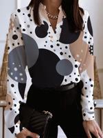 Casual Polka stippen Lang Mouw V Nek Plus Maat Gedrukt Topjes