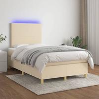 vidaXL Boxspring met matras en LED stof crèmekleurig 120x200 cm, bed, boxspringbed, tweepersoonsbed, slaapmeubel, boxspring bed, bed met matras