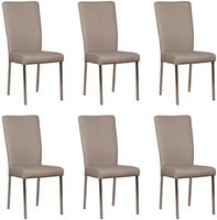 Set van 6 Taupe leren moderne eetkamerstoelen Daily - poot vierkant rvs - Toledo Leer Khaki (taupe leer) - thumbnail