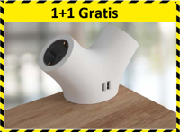 Stekkerdoos Met 2 USB Poorten en 2 Stopcontacten - Randaarde - 1+1 Gratis - thumbnail