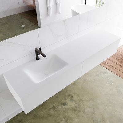 Badkamermeubel Lagom Hangend 180x30x45cm Wit Glans Solid Surface Wastafel Cloud 1 Kraangat Links met 2 Lades Badkamermeubel Lagom Hangend 180x30x45cm Wit Glans Solid Surface Wastafel Cloud 1 Kraangat Links met 2 Lades