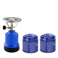 Camping kookstel kunststof blauw incl. 2x gas navulling priktank 190 gram - thumbnail