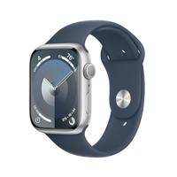 Apple Watch Series 9 (GPS 45 mm) Smartwatch - Kast van zilverkleurig aluminium - Stormblauw sportbandje M/L. Conditie bijhouden, Saturatie-app en Ecg-app, Always-on Retina-display, waterbestendig