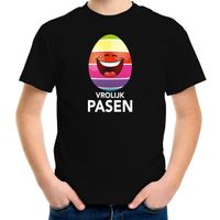 Lachend Paasei vrolijk Pasen t-shirt zwart voor kinderen - Paas kleding / outfit - thumbnail