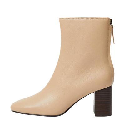 Mango leren enkellaarzen beige