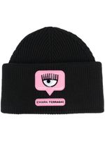 Chiara Ferragni bonnet en laine Lana à patch logo - Noir - thumbnail