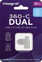 Integral 32GB CLE USB3.0 360-C DUBBELE TYPE-C METAAL