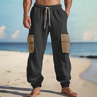 Voor heren Joggingbroeken Linnen broek Broek Zomerbroek Strandbroeken Trekkoord Elastische taille Meerdere zakken Kleurenblok Effen Comfort Ademend Volledige lengte Casual Dagelijks Feestdagen Lightinthebox