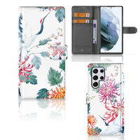 Samsung Galaxy S22 Ultra Telefoonhoesje met Pasjes Bird Flowers