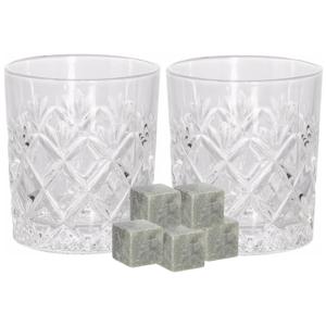 Luxe whiskyglazen set 6x stuks 200 ml met 9x whisky ijsblokstenen