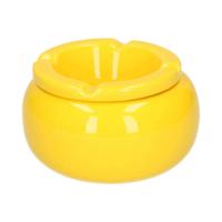Stormasbak - geel - rond - 11 cm - keramiek - asbak voor buiten - terras asbak