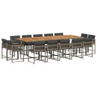 vidaXL 15-delige Tuinset met kussens poly rattan grijs, loungeset, tuinbank, loungeset tuin, tuintafel, loungebank, loungebank tuin, loungeset buiten