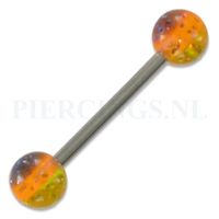 Tongpiercing acryl glitters geel oranje blauw