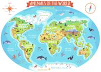 Muursticker - Wereldkaart / Animals of the World