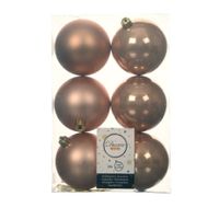 24x stuks kunststof kerstballen toffee bruin 8 cm glans/mat - thumbnail