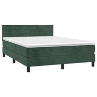 vidaXL Boxspring met matras en LED fluweel donkergroen 140x190 cm