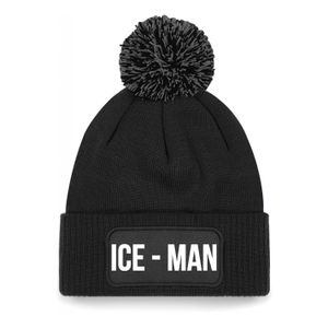 Ice-man muts met pompon - unisex - one size - zwart - apres-ski muts