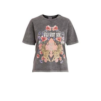 VILA T-shirt VIWILDWEST met printopdruk grijs