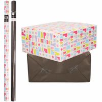 4x Rollen kraft inpakpapier happy birthday pakket - zwart 200 x 70 cm