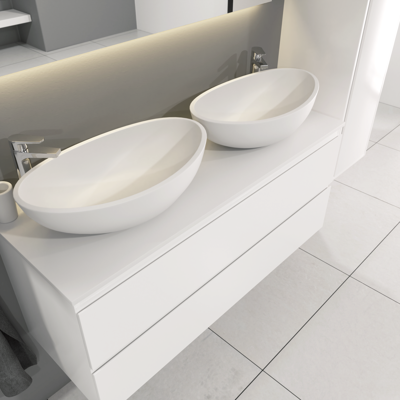 SaniGoods Sally badkamermeubel 120cm wit glans met dubbele Solid Surface waskom ovaal SaniGoods Sally badkamermeubel 120cm wit glans met dubbele Solid Surface waskom ovaal