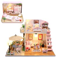 Miniatuurhuis Bouwpakket Medium - Romantische Kamer Combideal met Roze Kamer - thumbnail