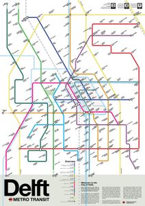 Wandkaart - Stadsplattegrond Delft Metro Transit Map - Metrokaart | Vi