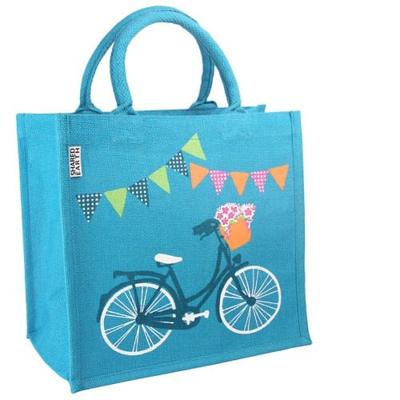 Blauwe Jute Tas met Fiets Blauwe Jute Tas met Fiets