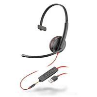 Plantronics Mono-headset 'Blackwire C3215' met USB-A & 3,5 mm aansluiting, ruisonderdrukking, Soundguard en flexibele microfoonarm, zwart