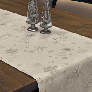 Unique Living tafelloper - zilver - sneeuwvlokken - 150 x 45 cm - polyester