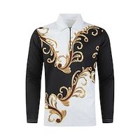 Bloemig Casual Voor heren Polo met rits Lange mouw Buiten Casual / Dagelijks Streetwear Herfst winter 3D Afdrukken Strijkijzer Rits Wit Micro-elastisch Polyester Lightinthebox - thumbnail