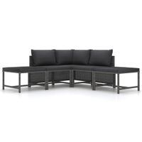 5-delige Loungeset met kussens poly rattan grijs