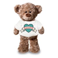 Beterschap pluche teddybeer knuffel 24 cm met wit retro t-shirt - thumbnail